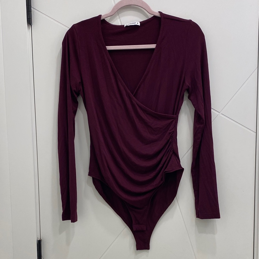 Mango Deep Burgundy Wrap Bodysuit